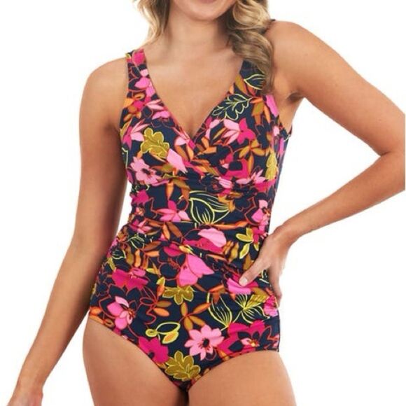 Seekers Australia Fuchsia Blooms Bella Tropical Print One Piece Swimsuit Size 10 - Picture 13 of 13